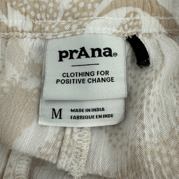Prana Pants Women Medium Beige White Palazzo Wide Leg Floral Elastic Pull On - Picture 6 of 12